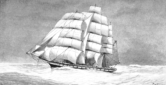 A clipper ship under full sail